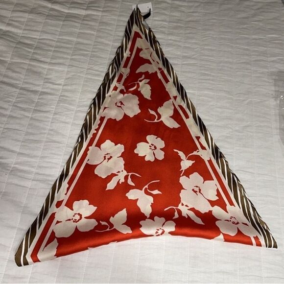 Ann Taylor Medium Ivory Bloody Orange Brown White Floral Scarf - Picture 7 of 7